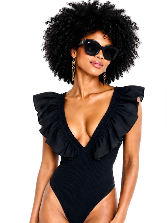 Jealous Tomato Tops - Jealous Tomato Black Ruffle Off Shoulder Bodysuit Size L Going Out Top Y2K